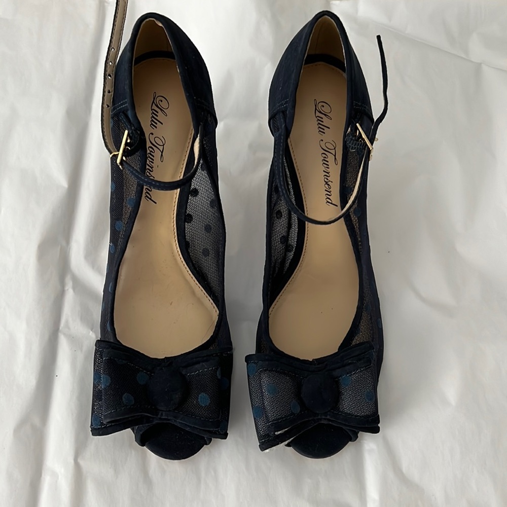 Lulu Townsend Navy Swiss Dot Heels
